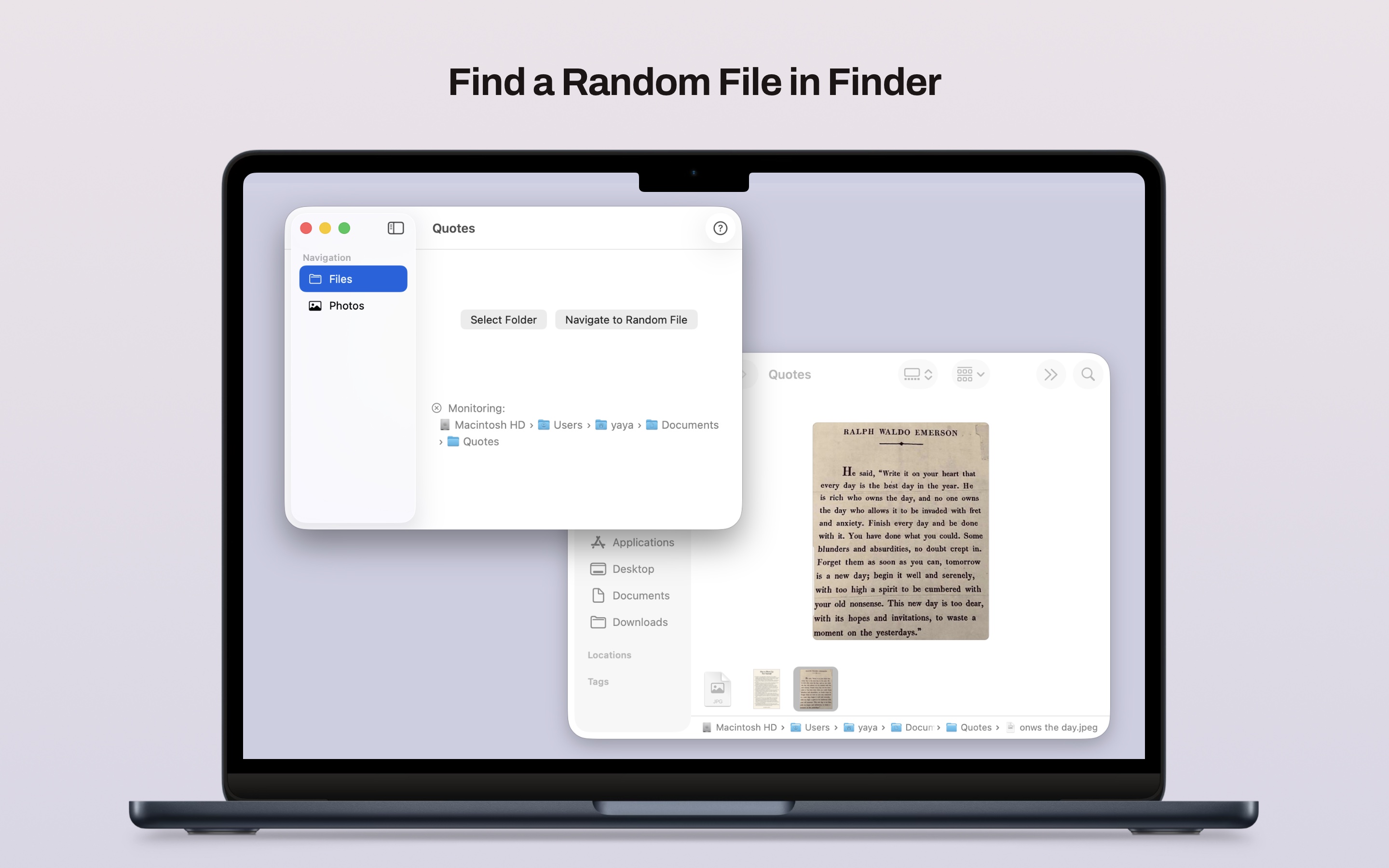 RandomFinder displaying random file from selected folder